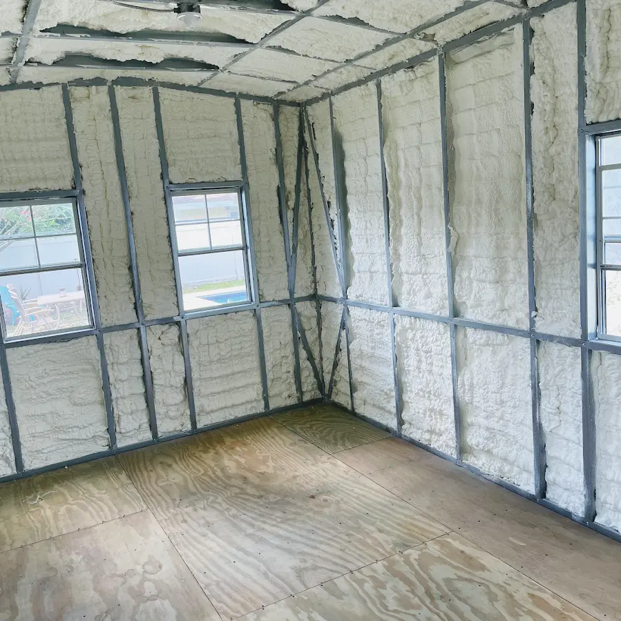 Closed-cell spray foam insulation applied to wall cavities in a residential project in Stevensville